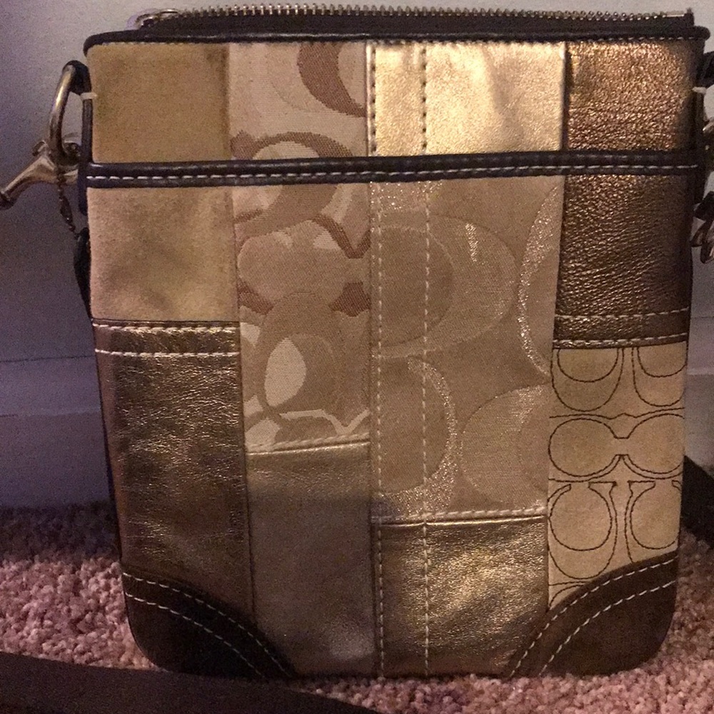 Gold tan and brown - Coach crossbody purse, barely used